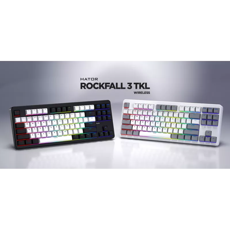 HATOR Rockfall 3 TKL Wireless, white, QMK/VIA, OMA profile white-black keycaps Keyboard - linear mechanical hotswap switches - US - ANSI Layout