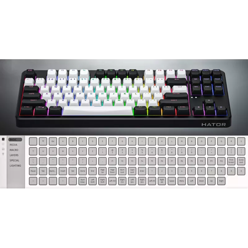 HATOR Rockfall 3 TKL Wireless, white, QMK/VIA, OMA profile white-black keycaps Keyboard - linear mechanical hotswap switches - US - ANSI Layout
