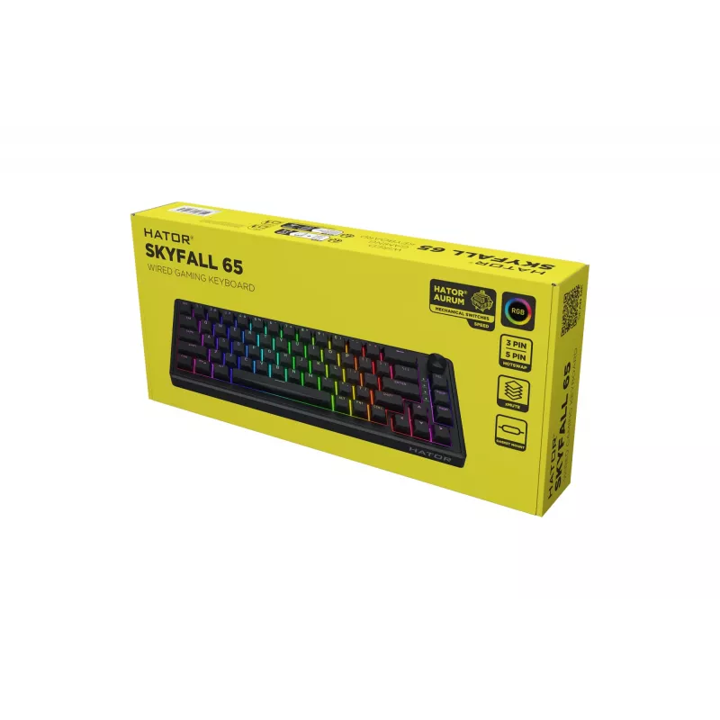 HATOR Skyfall 65 Wired, Mechanical, USB-C, Aurum Sterling, 70M clicks, RGB, Black, 790g