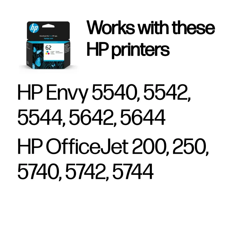 HP 62 Tri-color Original Ink Cartridge, Cyan, Magenta, Yellow, 1 pc(s), 165 pages