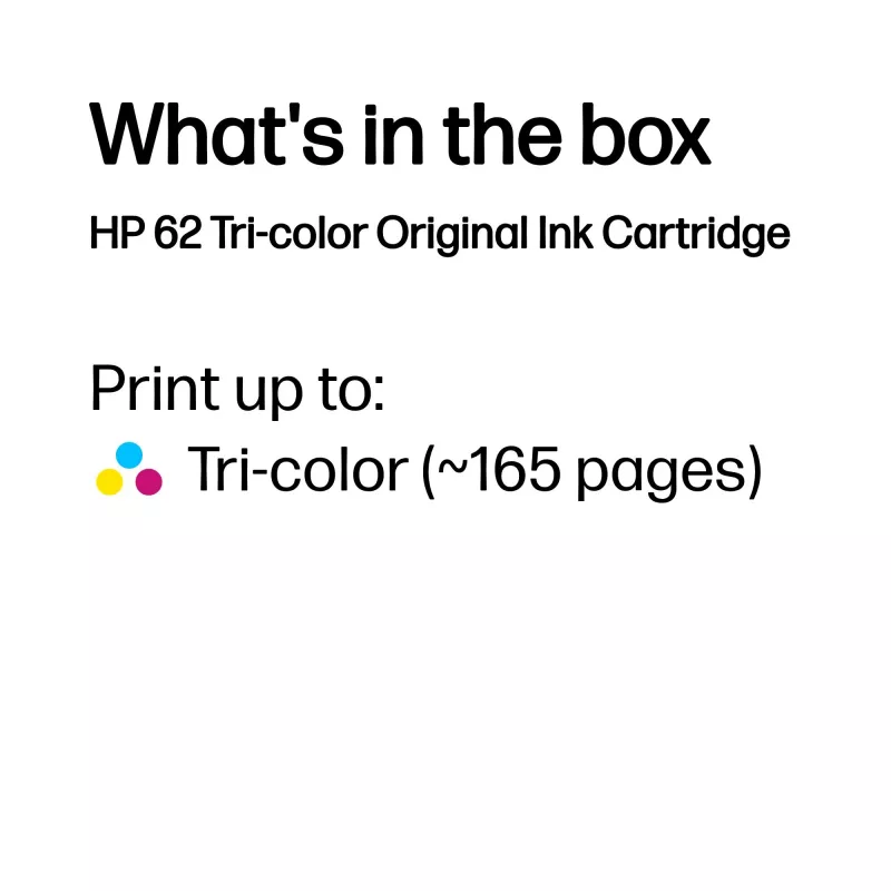 HP 62 Tri-color Original Ink Cartridge, Cyan, Magenta, Yellow, 1 pc(s), 165 pages