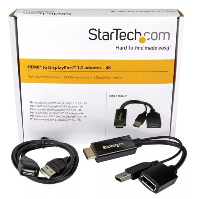 StarTech.com HDMI to DisplayPort Adapter - 4K 30Hz, 3840 x 2160 pixels, 1080p, 720p, 120 Hz, Black, MegaChips - STDP2600, Active video converter