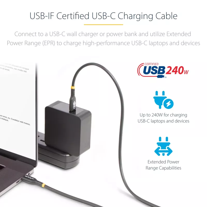 StarTech.com 3m USB-C Charging Cable, USB-IF Certified USB C Cable, 240W PD EPR, USB 2.0 Type-C Laptop Charger Cord, USB-C Data Transfer Cable, TPE Jacket, M/M