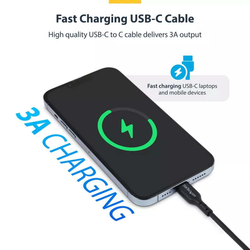 StarTech.com 1m (3.3ft) USB-C Charging Cable 2-Pack, USB C Cable, USB 2.0 Type-C Laptop Charger Cord, 60W 3A Power Delivery, TPE Jacket, USB-C Data Transfer Cable, M/M