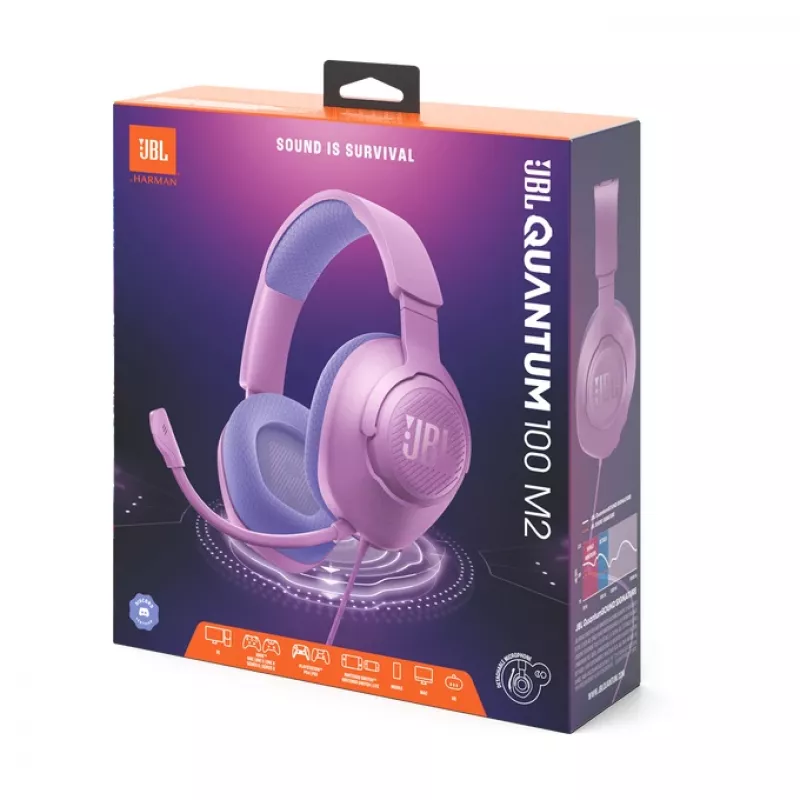 Wired head-band gaming headset JBL Quantum 100M2 — circumaural, 20–20000 Hz, 1.2 m cable, purple