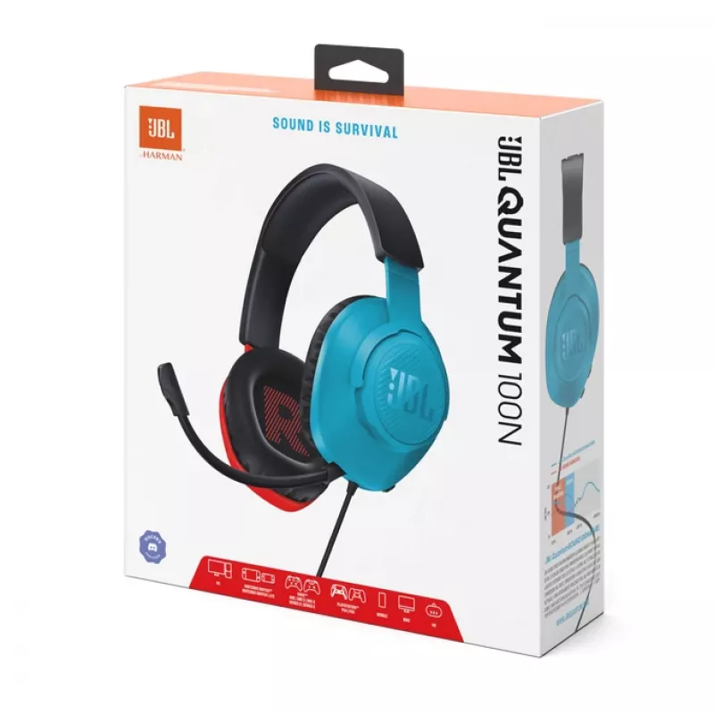 JBL Quantum 100N Headset Wired Head-band Gaming Blue, Red