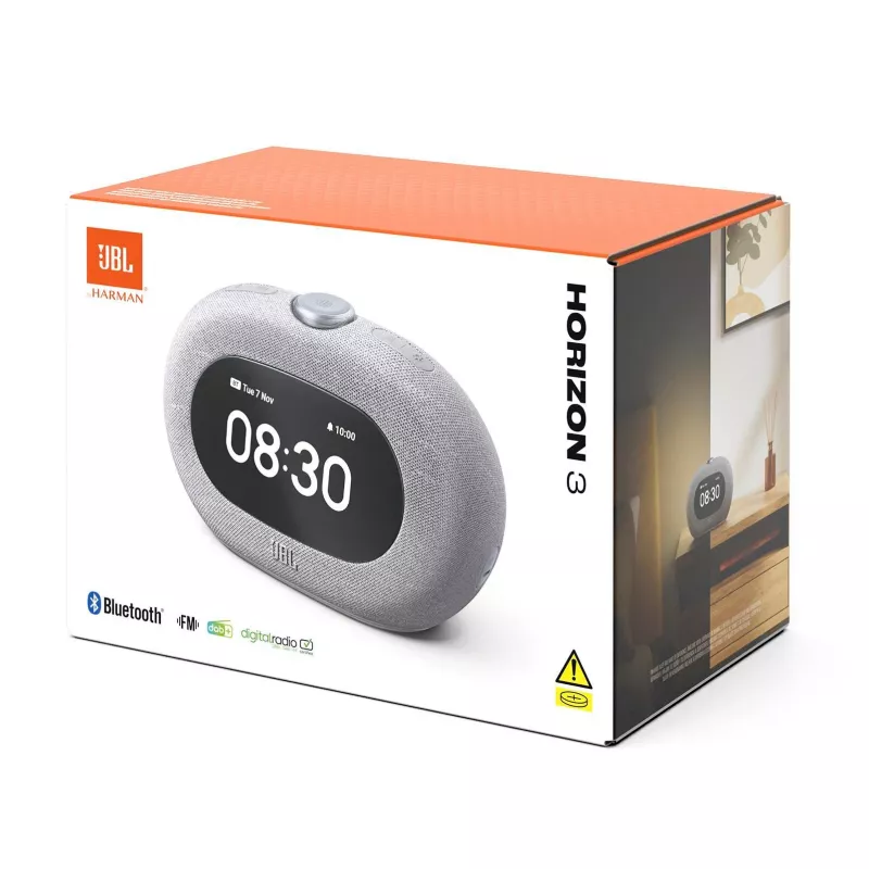 Clock Radio JBL Horizon-3 — DAB/DAB+/FM, 5W RMS, LCD display, 65–20000 Hz, Rotary volume, Grey