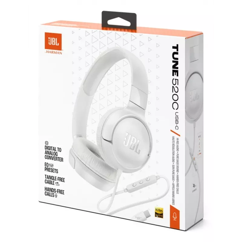JBL Tune 520C USB-C Headphones Wired Head-band Calls/Music USB Type-C White