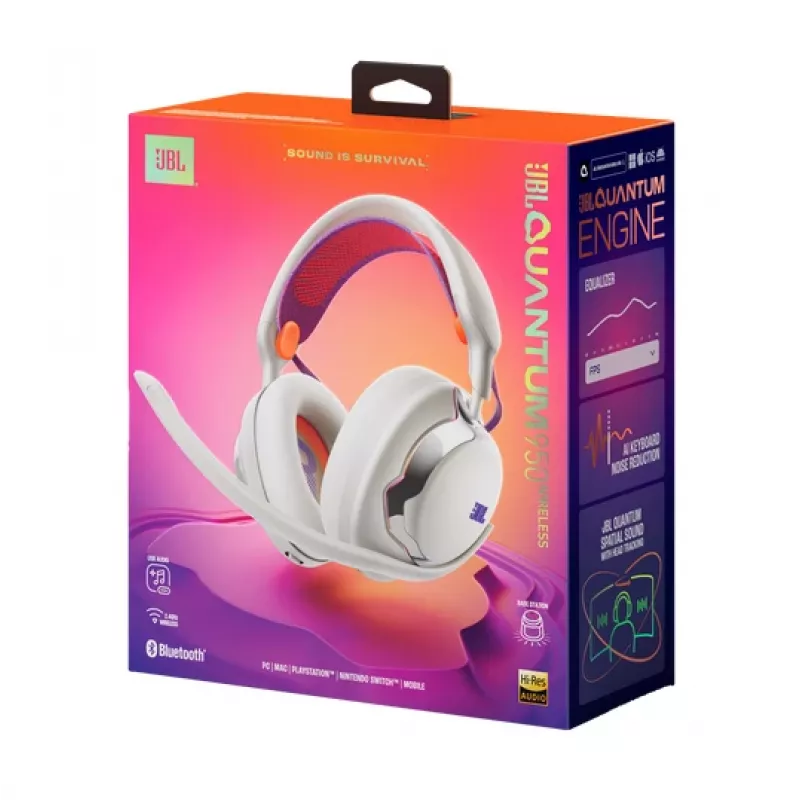 JBL Quantum 950 Headset Wireless Head-band Gaming USB Type-C Bluetooth Charging stand Orange, Silver, White