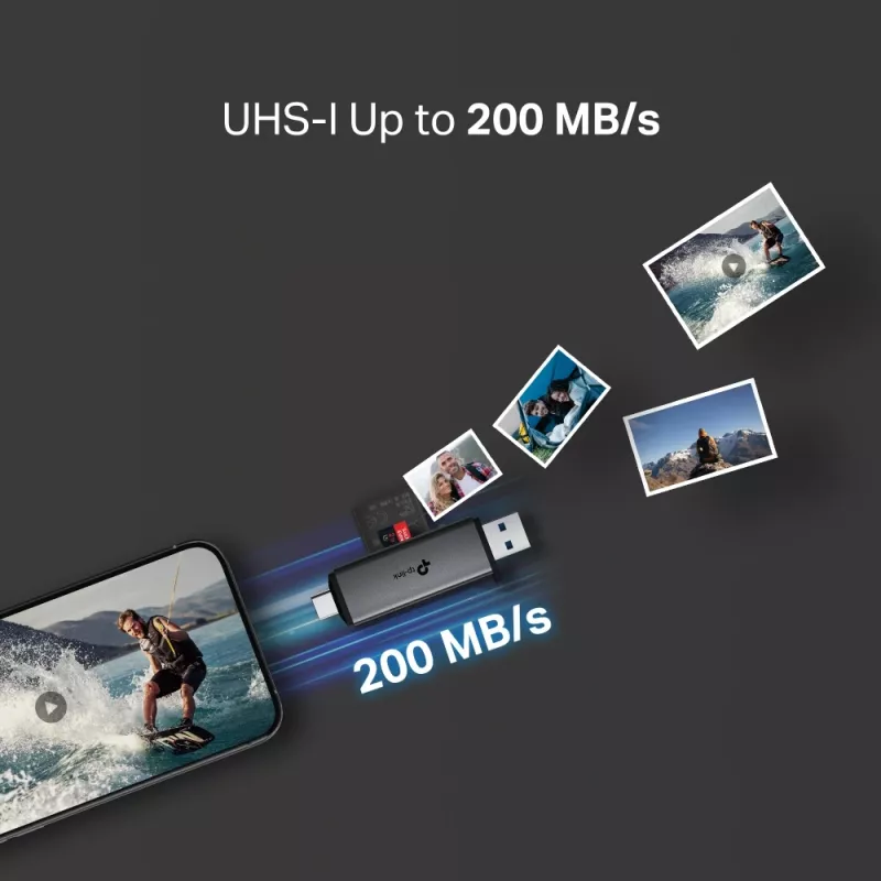 Card reader TP‑LINK UA430D USB 3.1 — MicroSD/SD support, 200 Mbit/s, Black, 75×22.9×9.3 mm