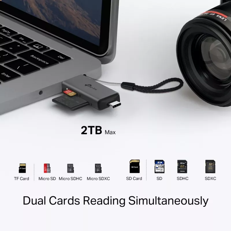 Card reader TP‑LINK UA430D USB 3.1 — MicroSD/SD support, 200 Mbit/s, Black, 75×22.9×9.3 mm