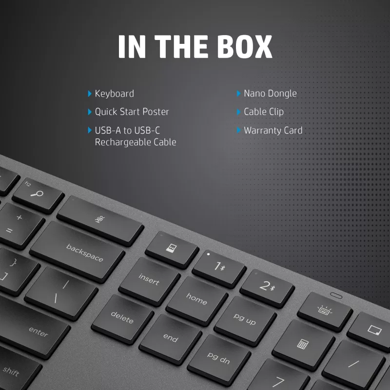 HP 975 Dual-Mode Wireless Keyboard Full-size Wireless RF Bluetooth Black