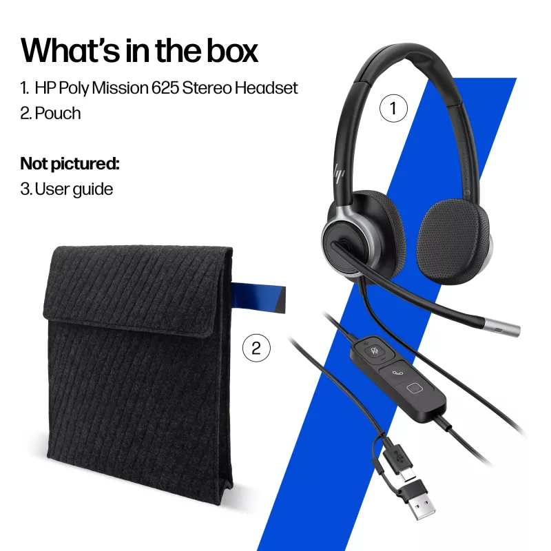 Wired Stereo Headset HP POLY Mission 625 with USB (C01C6AA)