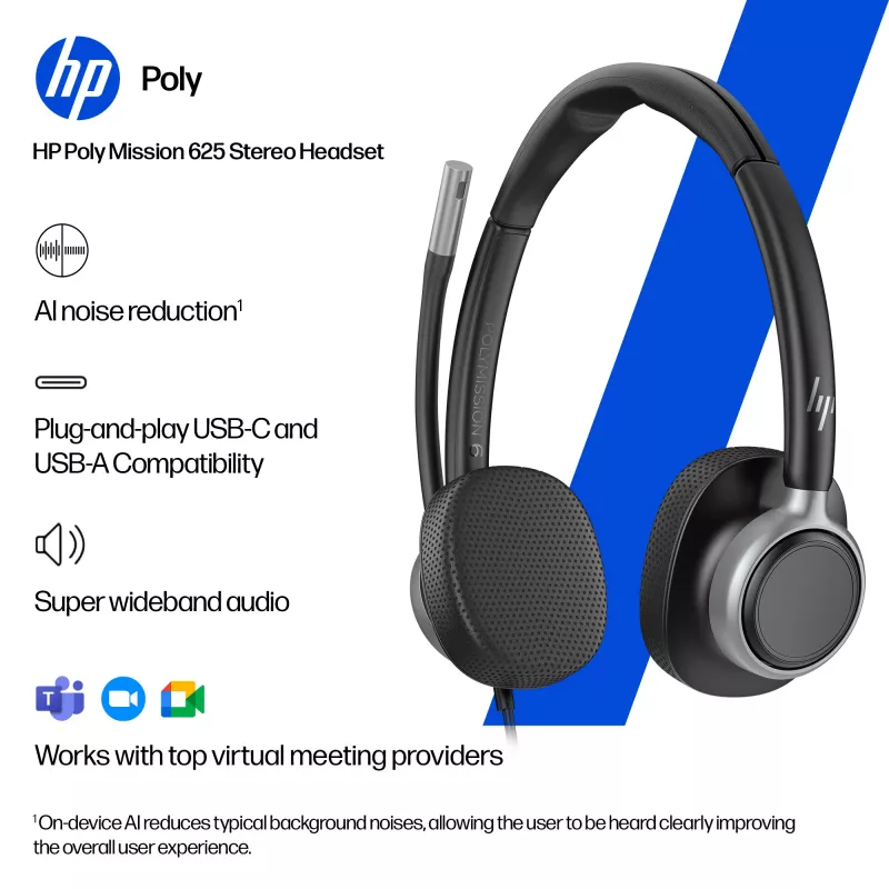 Wired Stereo Headset HP POLY Mission 625 with USB (C01C6AA)
