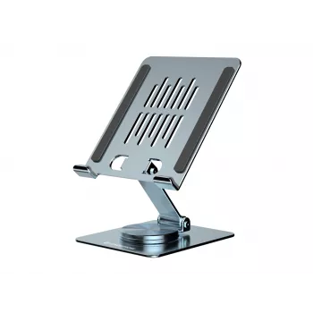 Multimedia Tablet Stand CONCEPTRONIC THANA09G — foldable swivel stand, 360° rotating base, adjustable height, grey, 150×110×40 mm