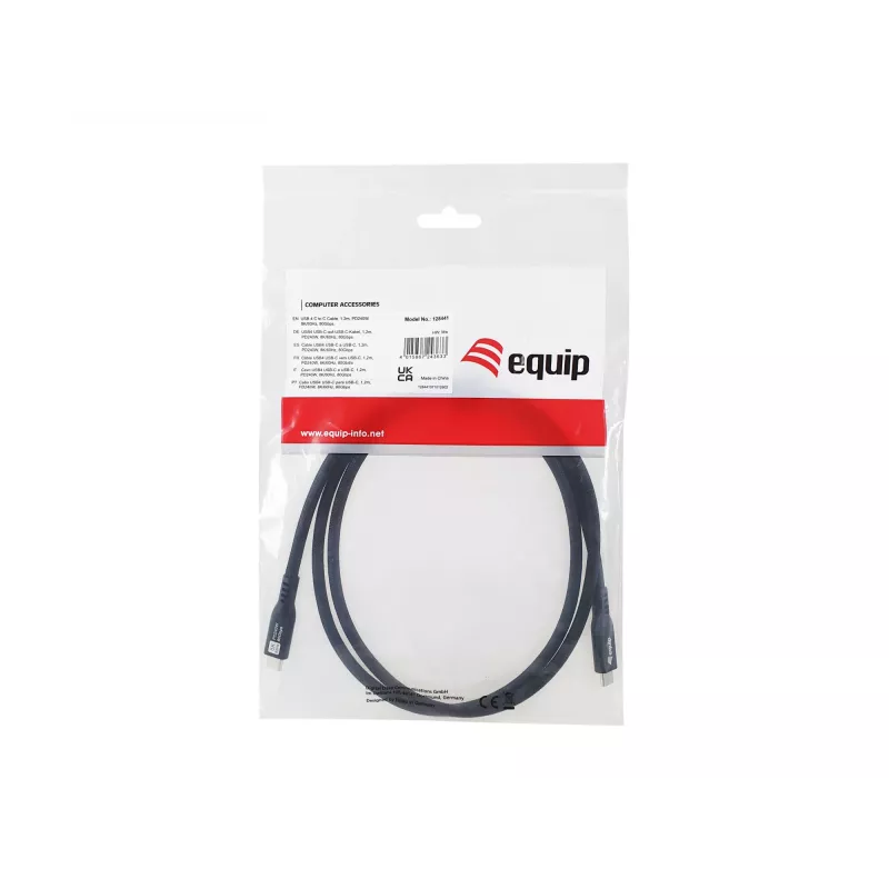 USB4 Gen 4x2 C‑to‑C Cable EQUIP 1.2m, 80Gbps, PD240W, 8K@60Hz, Black