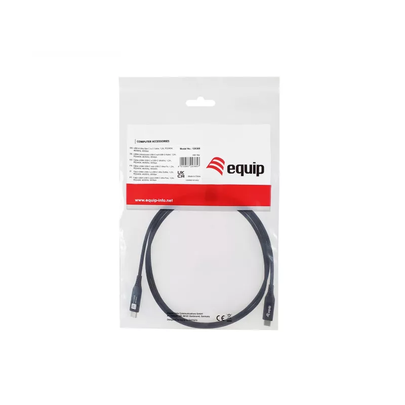 Equip USB 4 Ultra Slim C to C Cable, 1.2m, PD240W, 4K/60Hz, 40Gbps, Black