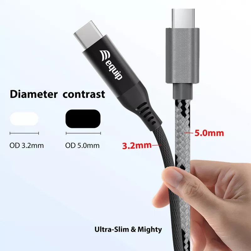 Equip USB 4 Ultra Slim C to C Cable, 1.2m, PD240W, 4K/60Hz, 40Gbps, Black