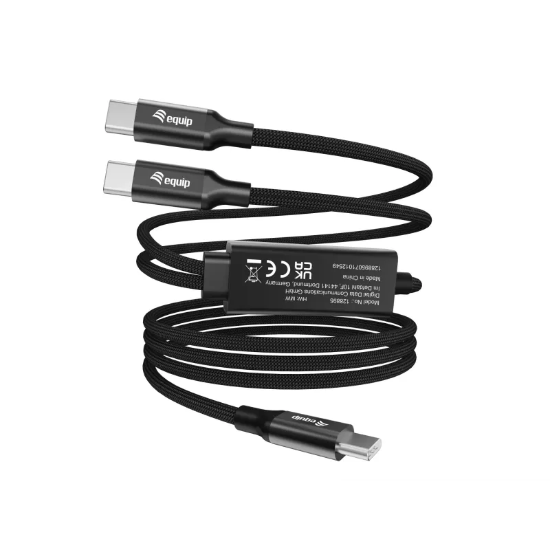 USB-C to 2x USB-C Y-Charging Cable EQUIP 1.5m PD 140W, USB 2.0, Black