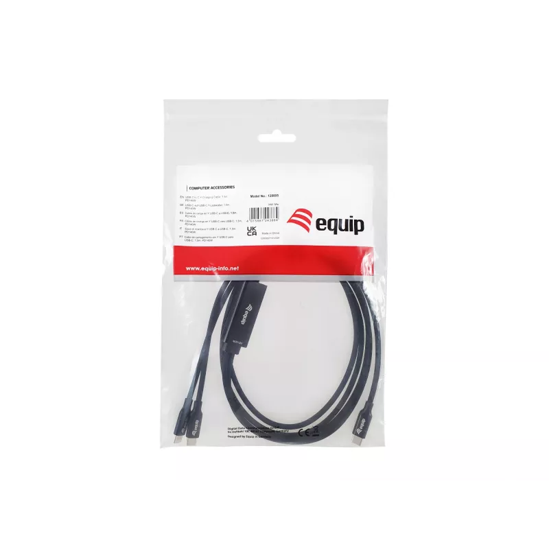 USB-C to 2x USB-C Y-Charging Cable EQUIP 1.5m PD 140W, USB 2.0, Black