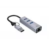 USB-C to Gigabit Network Adapter with 3-Port USB Hub CONCEPTRONIC ABBY25G — USB 3.2 Gen 1, 1 Gbps Ethernet, 3x USB-A, aluminium, grey