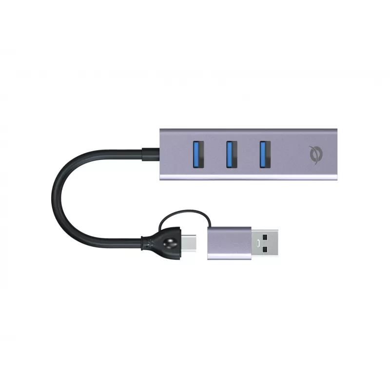 USB-C to Gigabit Network Adapter with 3-Port USB Hub CONCEPTRONIC ABBY25G — USB 3.2 Gen 1, 1 Gbps Ethernet, 3x USB-A, aluminium, grey
