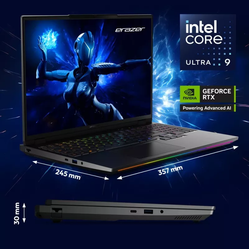 ERAZER Beast 16 X1 Intel Core Ultra 9 275HX Laptop 40.6 cm (16 inch) Quad HD+ 32 GB DDR5-SDRAM 2 TB SSD NVIDIA GeForce RTX 5080 Wi-Fi 6E (802.11ax) Windows 11 Home Black