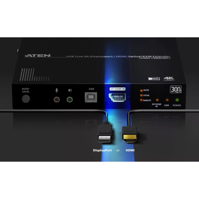 KVM Extender ATEN True 4K DP/HDMI Optical KVM 300m – Transmitter & Receiver, DisplayPort/HDMI, USB, 300 m