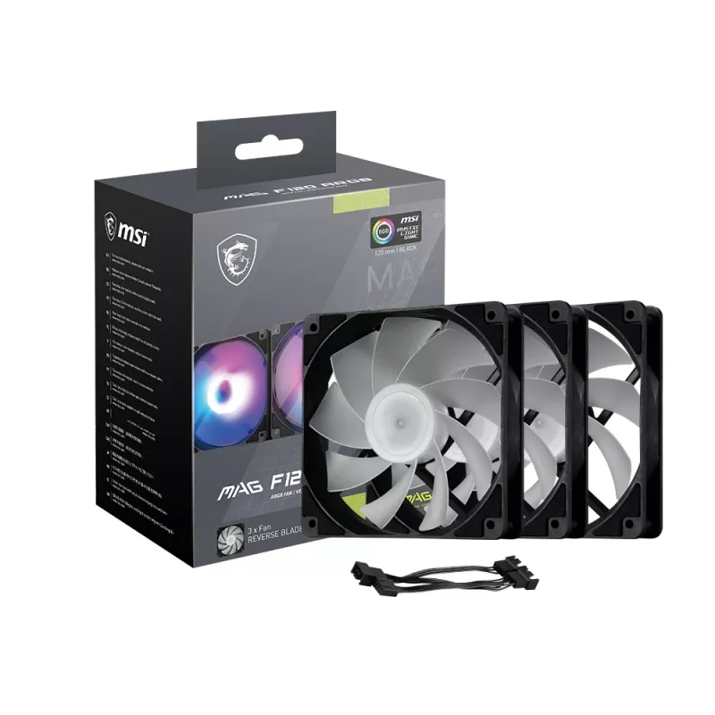 PC case fan MSI MAG F120 ARGB x3 — 120 mm, 1300 RPM, hydraulic bearing, black