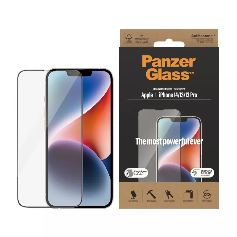 PanzerGlass ® Screen Protector iPhone 14 | 13 | 13 Pro | Ultra-Wide Fit w. EasyAligner