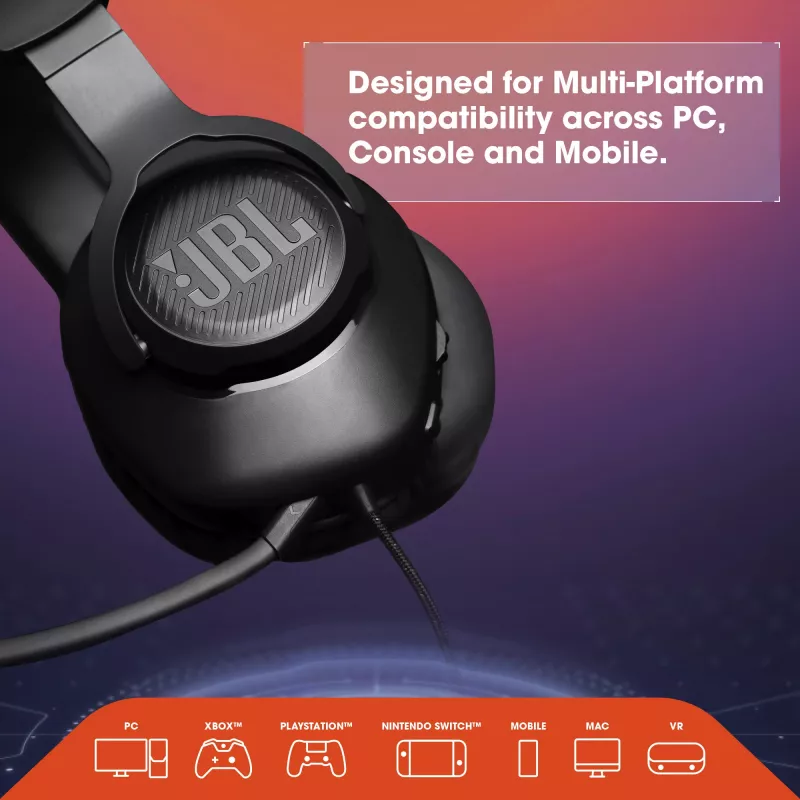 JBL Quantum 100 BLACK, Wired, Gaming, 20 - 20000 Hz, 216 g, Headphones, Black
