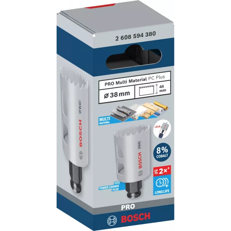 Hole Saw Bosch PRO Multi Material PC Plus 44/38 mm — Single, Ø 38 mm, for drywall, metal, non‑ferrous metal, plastic, softwood