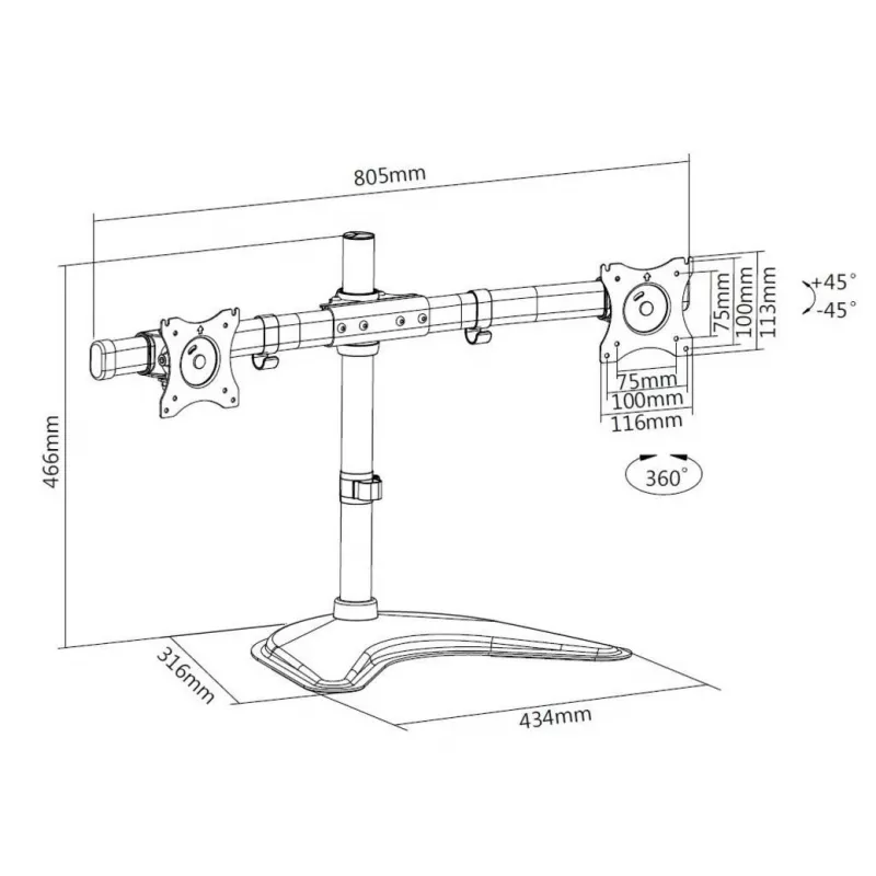 Multibrackets M Deskstand Basic Dual, Freestanding, 16 kg, 38.1 cm (15 inch), 68.6 cm (27 inch), 100 x 100 mm, Black
