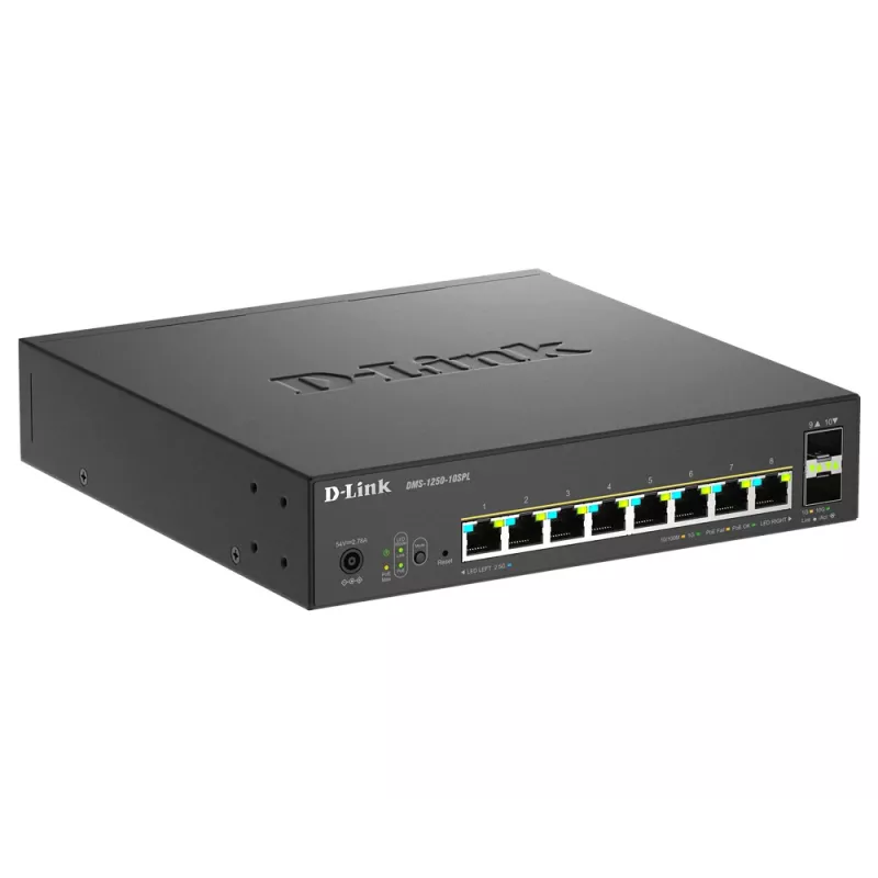 D-Link 10-Port Multi-Gigabit Smart Managed PoE+ Switch including 8 multi-Gigabit 2.5G PoE and 2 10G SFP+ ports