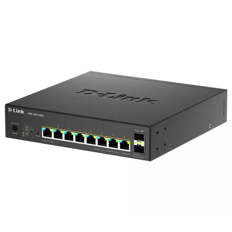 D-Link 10-Port Multi-Gigabit Smart Managed PoE+ Switch including 8 multi-Gigabit 2.5G PoE and 2 10G SFP+ ports