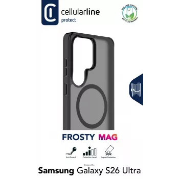 Cellularline FROSTY MAG - Galaxy S26 Ultra Semi-transparent case with matte finish and colored edges, compatible with the Qi2 ecosystem and magnetic accessories for Samsung.