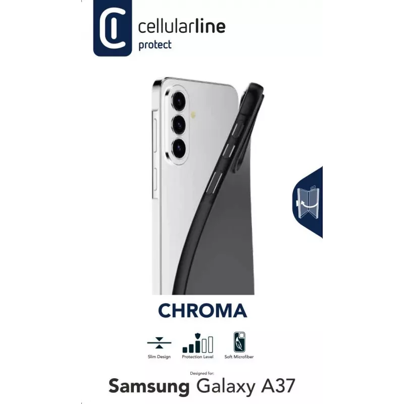 Cellularline CHROMA – Galaxy A37 Colored TPU case with matte, soft-touch finish and scratch-resistant microfiber lining. Protects edges and buttons without altering the phone’s design.