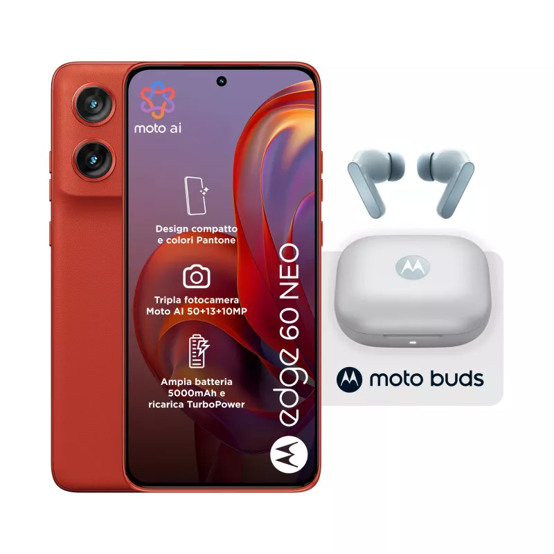 Motorola edge 60 neo + Moto Buds PG38C05749 16.1 cm (6.36 inch) Dual SIM Android 15 5G USB Type-C 8 GB 256 GB 5200 mAh Red