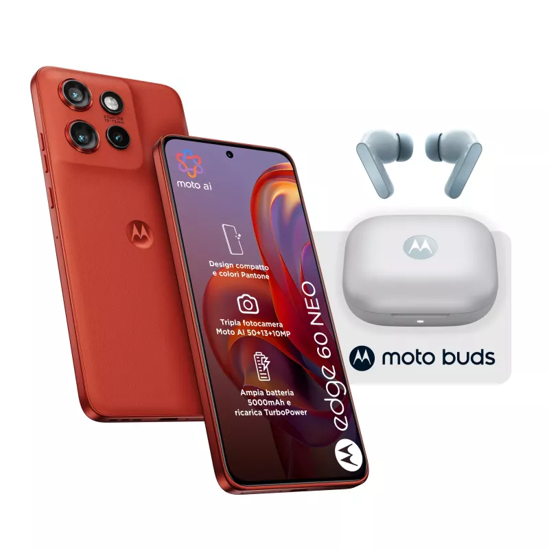 Motorola edge 60 neo + Moto Buds PG38C05749 16.1 cm (6.36 inch) Dual SIM Android 15 5G USB Type-C 8 GB 256 GB 5200 mAh Red