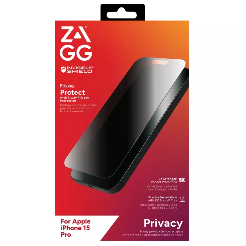 ZAGG InvisibleShield Glass Elite Privacy AM E Apple iPhone 15 Pro Screen EN/FR
