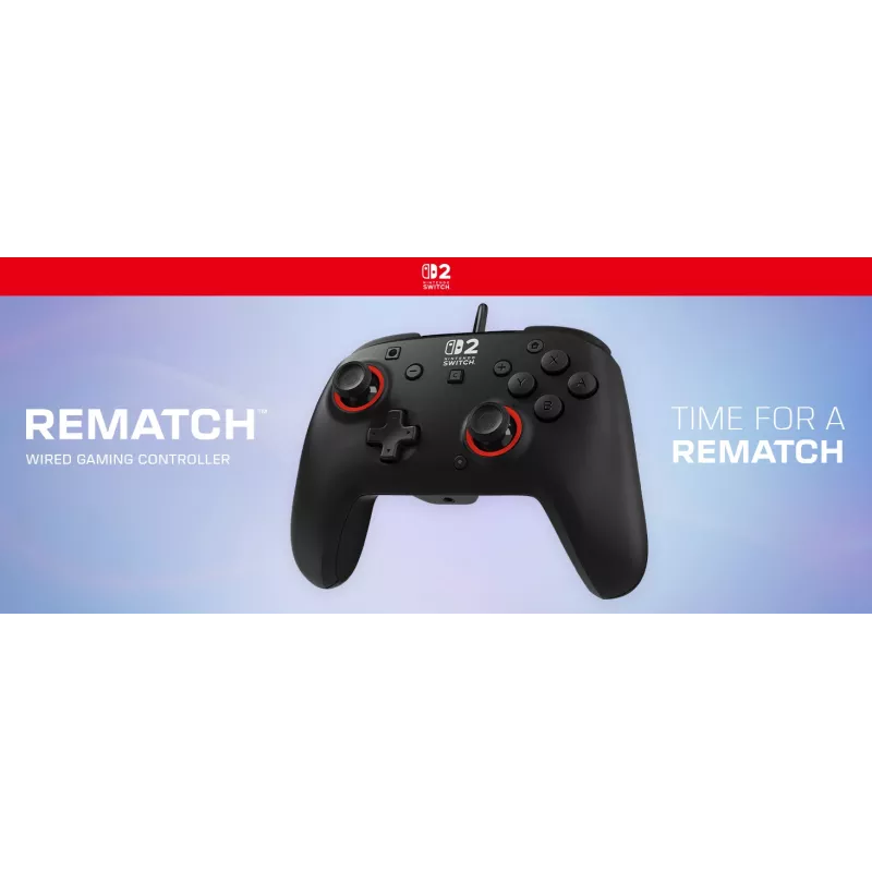 Wired Gaming Controller Turtle Beach Rematch for Nintendo Switch 2 — USB‑C, 3 m cable, Back button, D‑pad, Black