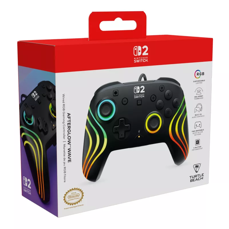 Gamepad Turtle Beach Afterglow Wave Black Wired RGB Controller for Nintendo Switch / Switch 2, USB-C, 3 m cable