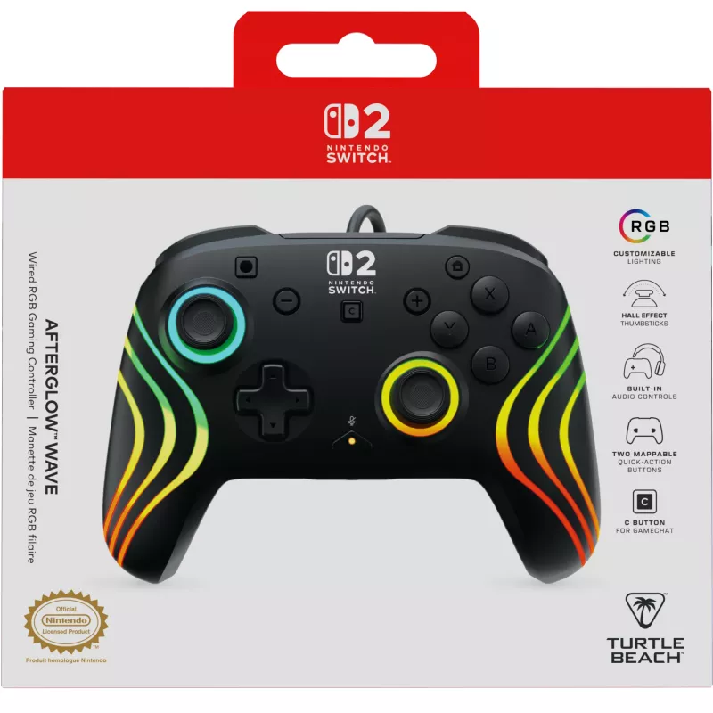 Gamepad Turtle Beach Afterglow Wave Black Wired RGB Controller for Nintendo Switch / Switch 2, USB-C, 3 m cable