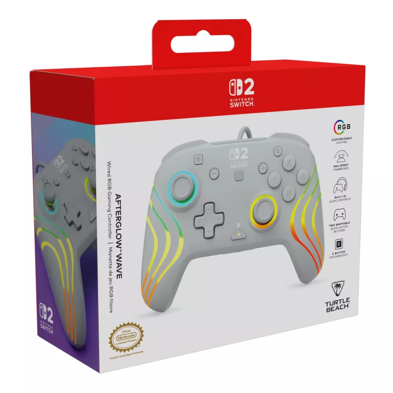 Wired RGB Gaming Controller Turtle Beach Afterglow Wave Grey — USB‑C, 3 m cable, for Nintendo Switch / Switch 2 / Switch OLED
