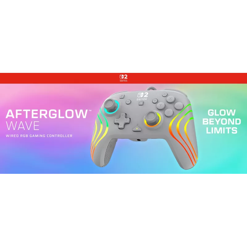 Wired RGB Gaming Controller Turtle Beach Afterglow Wave Grey — USB‑C, 3 m cable, for Nintendo Switch / Switch 2 / Switch OLED