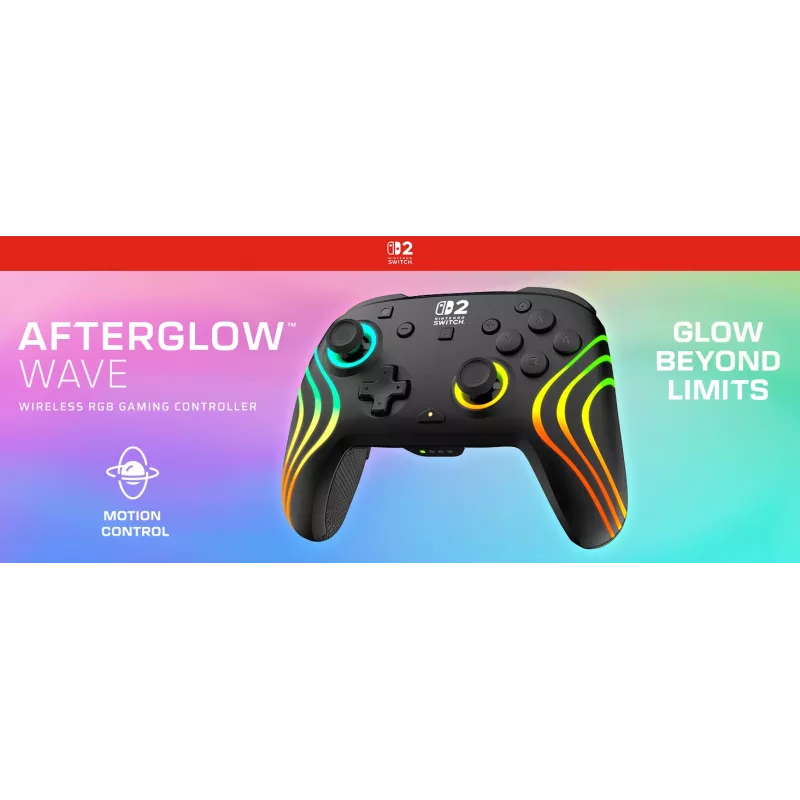 Wireless RGB Gaming Controller Turtle Beach Afterglow Wave Black for Nintendo Switch 2 — Bluetooth/USB-C, Built-in Battery 20h, 3 m Cable