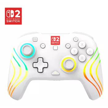 Wireless RGB Gaming Controller Turtle Beach Afterglow Wave White for Nintendo Switch 2, Bluetooth/USB-C, Built-in Battery 20h, 3m Cable