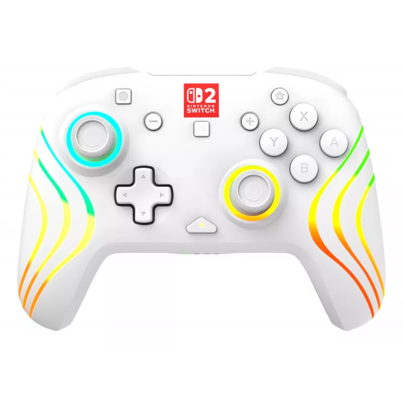 Wireless RGB Gaming Controller Turtle Beach Afterglow Wave White for Nintendo Switch 2, Bluetooth/USB-C, Built-in Battery 20h, 3m Cable