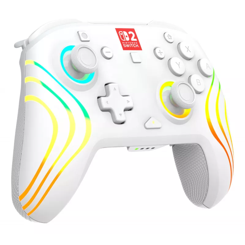 Wireless RGB Gaming Controller Turtle Beach Afterglow Wave White for Nintendo Switch 2, Bluetooth/USB-C, Built-in Battery 20h, 3m Cable