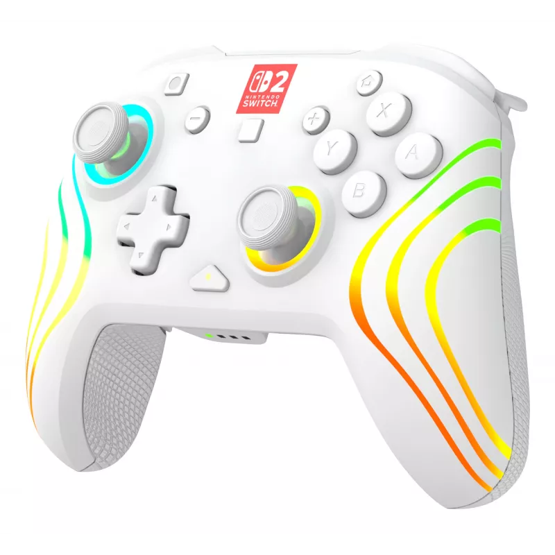 Wireless RGB Gaming Controller Turtle Beach Afterglow Wave White for Nintendo Switch 2, Bluetooth/USB-C, Built-in Battery 20h, 3m Cable